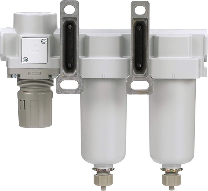 PneumaticPlus SAU430-N04G-MEP 3 Stage Compressed Air Filter Dryer System - Particulate Air Filter, Coalescing Air Filter, Compressed Air Pressure Regulator Combo, 1/2" NPT - Metal Bowl, Manual Drain