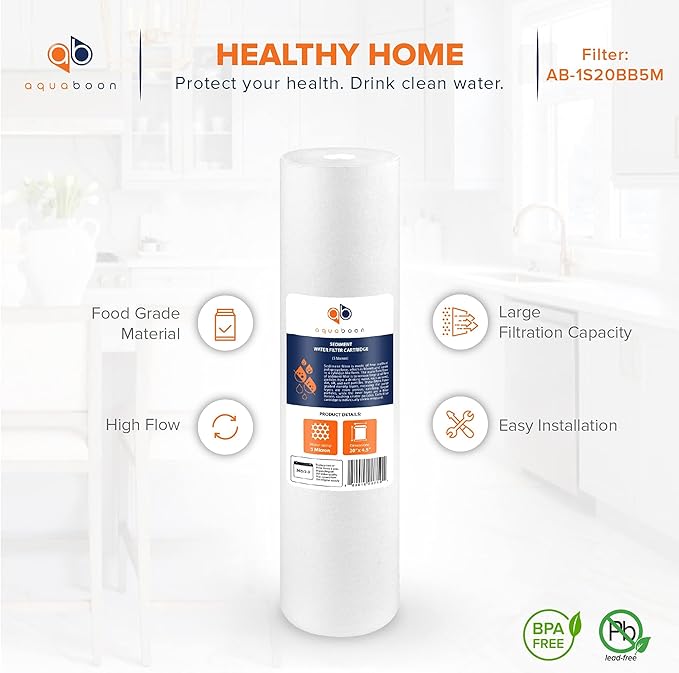Aquaboon 5 Micron 20 x 4.5 Whole House Sediment Filter Cartridge 20 inch Water Filter Replacement Compatible with DGD-5005-20, FP25B, AP810-2, 10-Pack