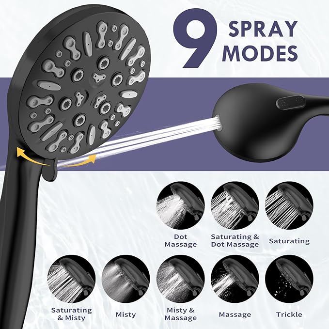Dual Shower Heads with Handheld Spray, 7.5" Rainfall Shower Head with Handheld Combo, High Pressure Double Shower Heads with Handheld Spray, 9 Modes Hand Showerhead with 78" Hose (Matte Black)
