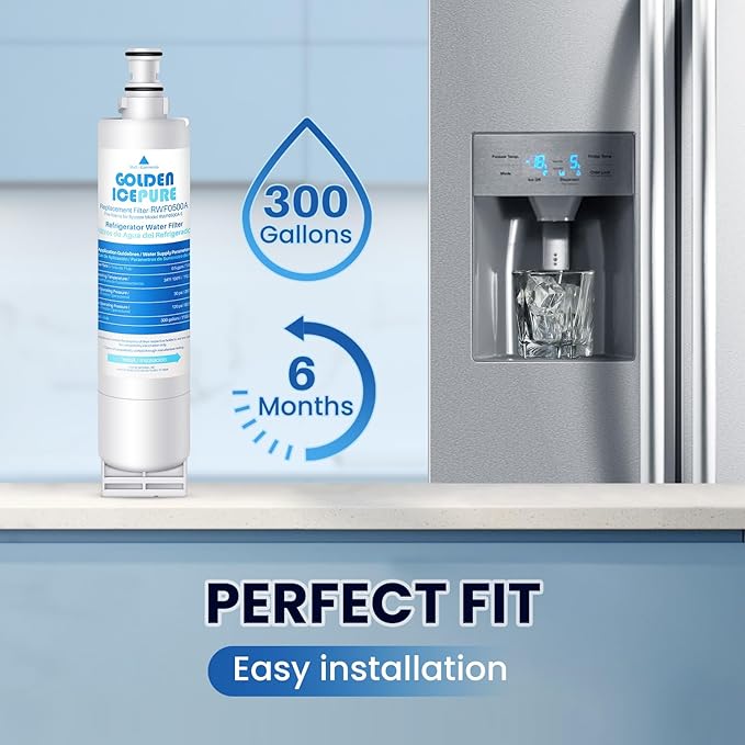 GOLDEN ICEPURE 4396508 Refrigerator Water Filter Replacement for EveryDrop Filter 5, EDR5RXD1, 4392857, 4396510, Clch100, 46-9010, NLC240V, 8212491, WF285 4PACK