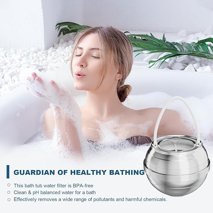 Chrome Bath Filter for Tub - 8 Stages Bath Filter- Removes Hundreds of Contaminants, Purify Your Bathwater for Healthier Skin and Hair