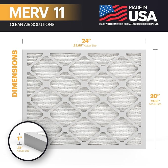 BNX TruFilter 20x24x1 Air Filter MERV 11 (6-Pack) - MADE IN USA - Allergen Defense Electrostatic Pleated Air Conditioner HVAC AC Furnace Filters for Allergies, Dust, Pet, Smoke, Allergy MPR 1200 FPR 7