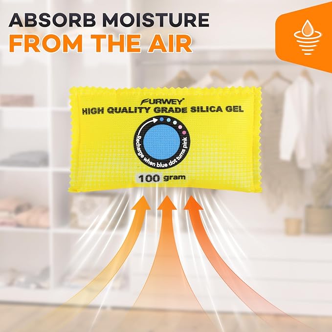 100g (12 Packs) Rechargeable Desiccant Packs for Storage, Color Indicating Silica Gel Desiccant Packets, Moisture absorbers for storage,Dehumidifier bag for Closets,Cars,Storage Bins