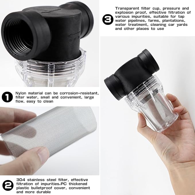 1 Inch Sediment Filter Pressure Washer Filter - 40 Mesh Stainless Steel Garden Hose Filter with Female Thread for Outdoor Gardening, RV Water System & Inlet Water Filtration
