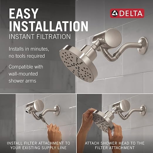 Delta Faucet Clarifi Premium Shower Filter Attachment Brushed Nickel with Additional Filter Cartridge