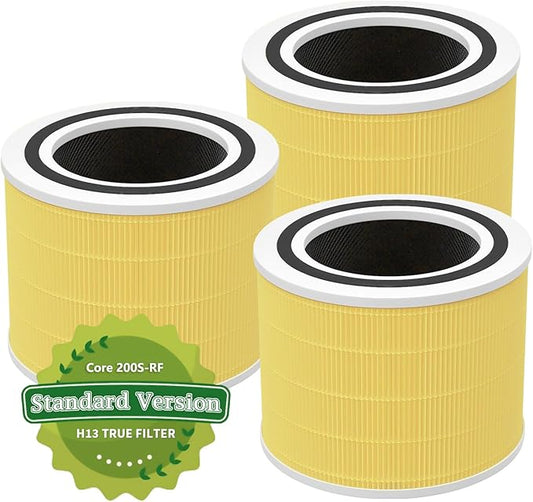 Core 200 Pet Care Replacement Filter for LEVOIT Core 200s Air Purifier, 3-in-1 H13 True HEPA Filter Replacement, Part # Core 200-RF-PA, 3 Pack, Yellow