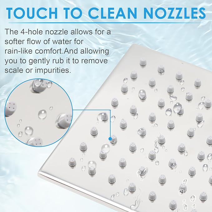 6 Inch Square Shower Head Stainless Steel High Pressure Rain Shower Heads with Extension Arm Adjustable Angle Replacement Luxury Shower Head for Modern Bathroom (Square, Chrome)