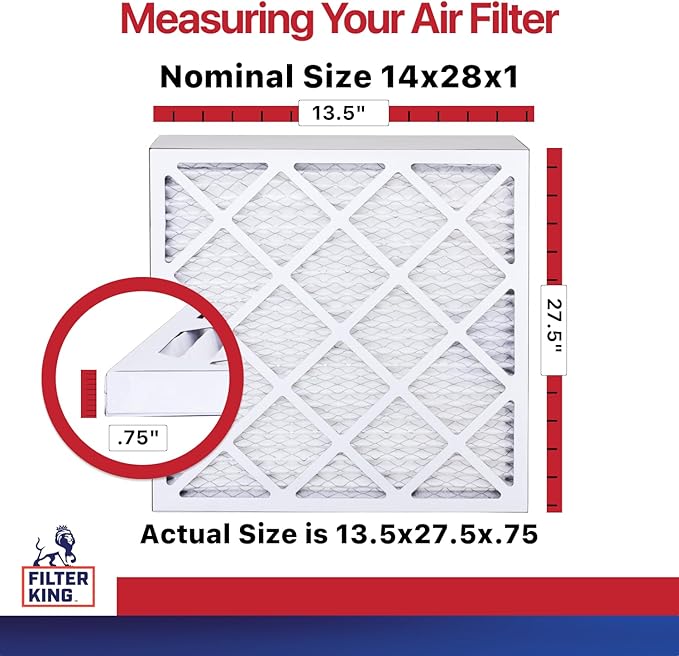 Filter King 14x28x1 Air Filter | 6-PACK | MERV 11 HVAC Pleated A/C Furnace Filters | MADE IN USA | Actual Size: 13.5 x 27.5 x .75"