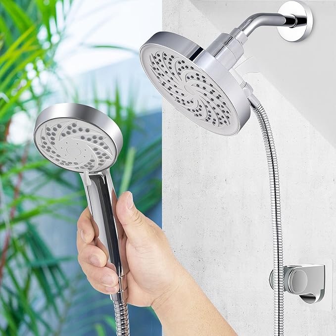 Rain Shower Head with Handheld, High Pressure Rainfall Showerhead and 3 Settings Hand held Spray Combo with Detachable Hose (Chrome)