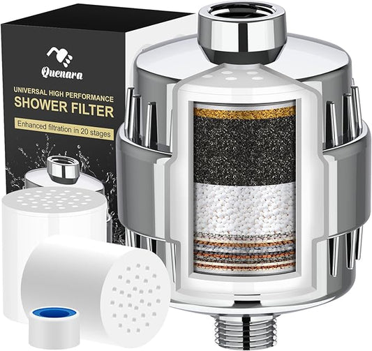 Upgrade Shower Filter,20-Stage Shower Head Filter with 2 Replaceable Filter Cartridges, High Output Shower Water Filter for Removing Chlorine and fluoride-Chrome