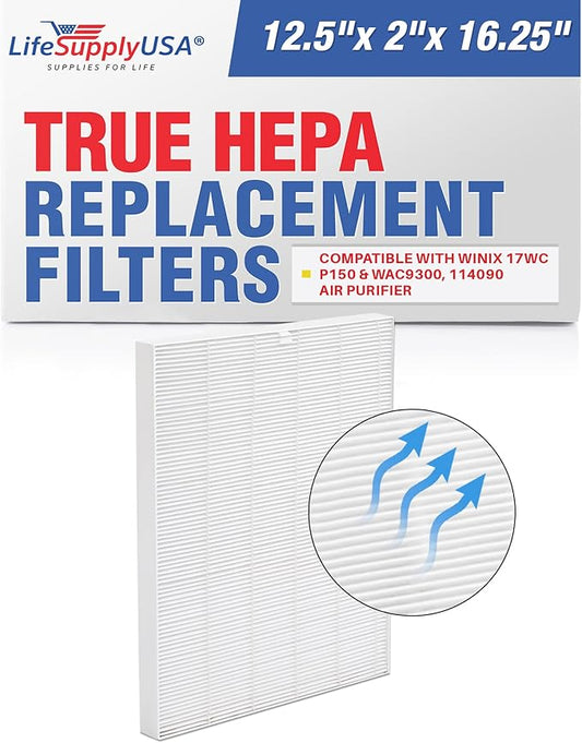 LifeSupplyUSA True HEPA Filter Replacement Compatible with Winix 17WC P150 & WAC9300, 114090 Air Purifier