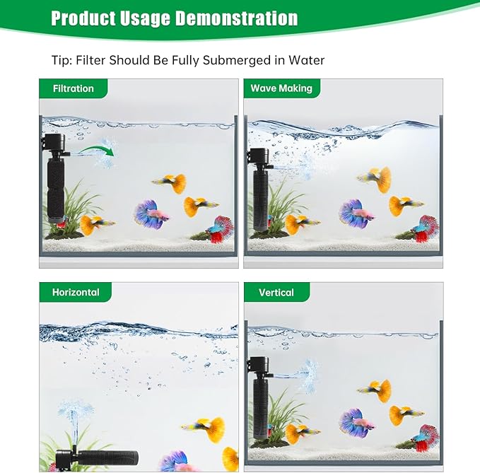 20W Submersible Aquarium Filter for 50–120 Gallon Fish Tanks, Quiet Operation Internal Pump, Energy Efficient, Easy to Install & Maintain, for Freshwater or Saltwater, Comes with Sponge Filter