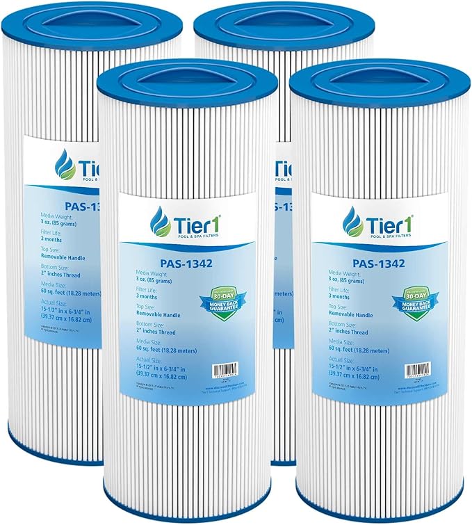 Tier1 Pool & Spa Filter Cartridge 4-pk | Replacement for Jacuzzi J300, J400, 6541-383, Pleatco PJW60TL-OT-F2S, Filbur FC-2715, Unicel 6CH-961, and More | 60 sq ft Pleated Fabric Filter Media