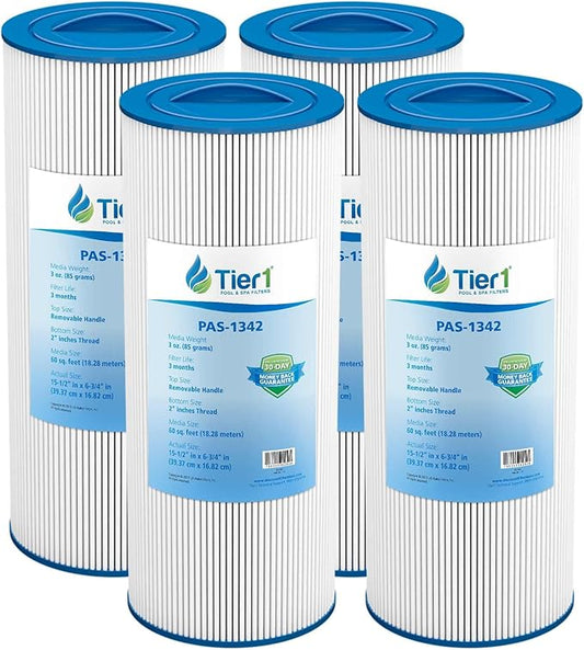 Tier1 Pool & Spa Filter Cartridge 4-pk | Replacement for Jacuzzi J300, J400, 6541-383, Pleatco PJW60TL-OT-F2S, Filbur FC-2715, Unicel 6CH-961, and More | 60 sq ft Pleated Fabric Filter Media