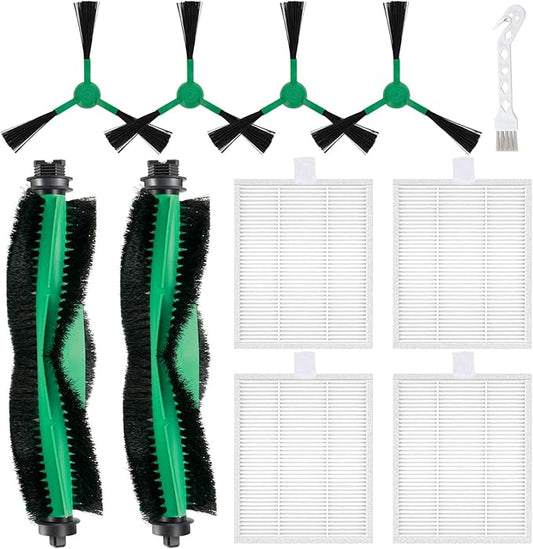 Replacement Parts Compatible for iRobot Roomba 104, 105 Vac/Combo, Y0140, Q0120, Y0110, Q011, Q0520 Robot Vacuum Cleaner, 2 Roller Brush, 4 Filters, 4 Side Brushes, 1 Cleaning Brush