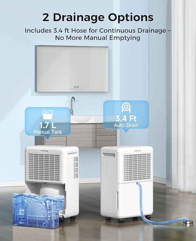 2000 Sq.ft Dehumidifier for Basement, Trazico 30 Pint Dehumidifiers for Home Large Room Bedroom Bathroom with Drain Hose, Intelligent Humidity Control, 3 Modes, 24H Timer, Auto Defrost, White