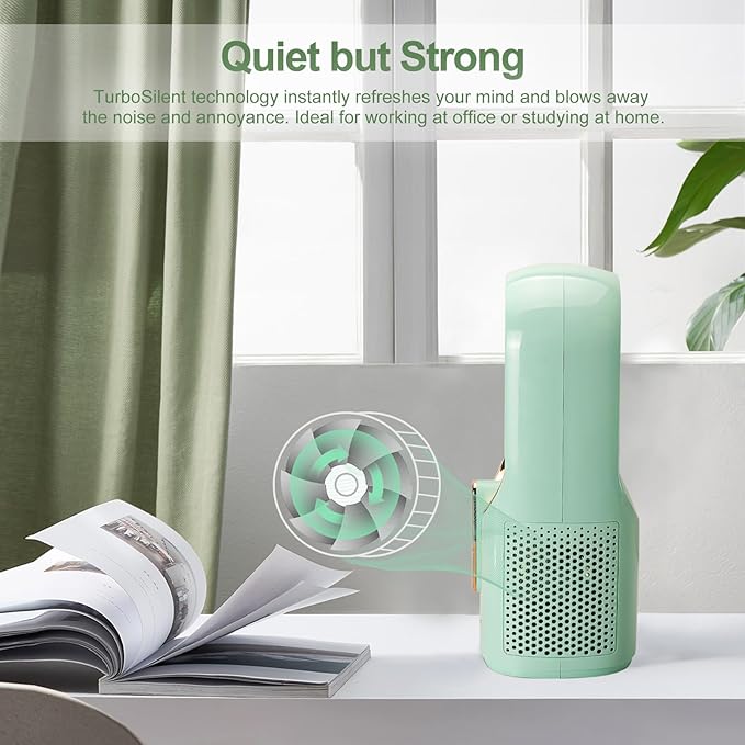 CONBOLA Desk Fan Portable, Battery Operated,Quiet Desktop Fan Bladeless with 3 Cooling Speeds, 11.8 Inch Touch Control Personal Fan for Bedroom, Office, Home, Outdoor (Green)