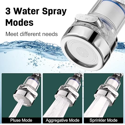 3 Pack Sink Water Filter Faucet, 360 ° Rotating Bathroom Sink Faucet Filter, 3 Spray Mode Adjustable Faucet Water Purifier Removes Chlorine Fluoride Heavy Metals Hard Water for Kitchen & Bathroom