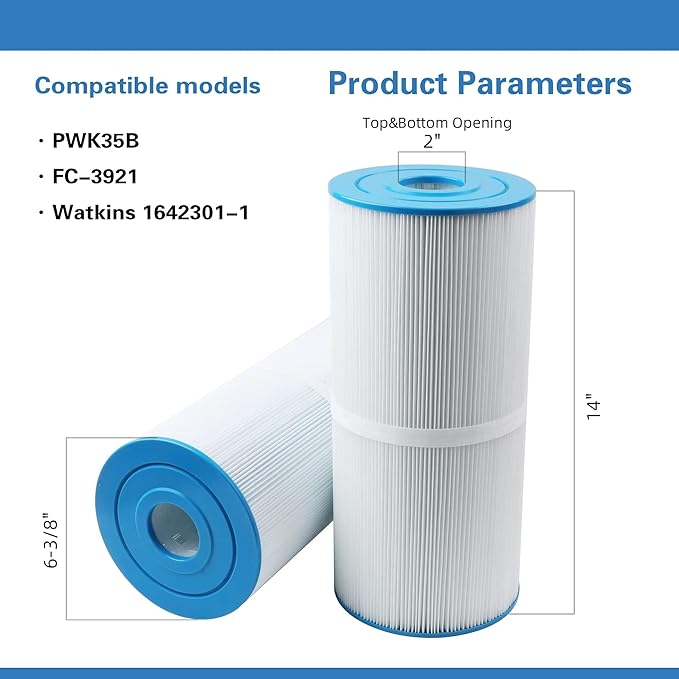 PWK35B Replaces Hot Springs Limelight Series Spa Filters, Compatible with Watkins 1642301-1, 78161, 78286, Filbur FC-3921, Pleated Fabric Filter Media 2 Pack