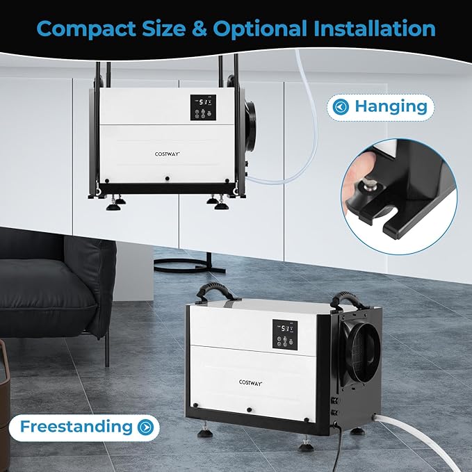 COSTWAY 124 PPD Commercial Dehumidifier, 1300 Sq.Ft Crawl Space Dehumidifier with 9.8 FT Drain Hose & Wired Remote Control Panel, Ideal for Basement, Warehouse, Job Site (White)