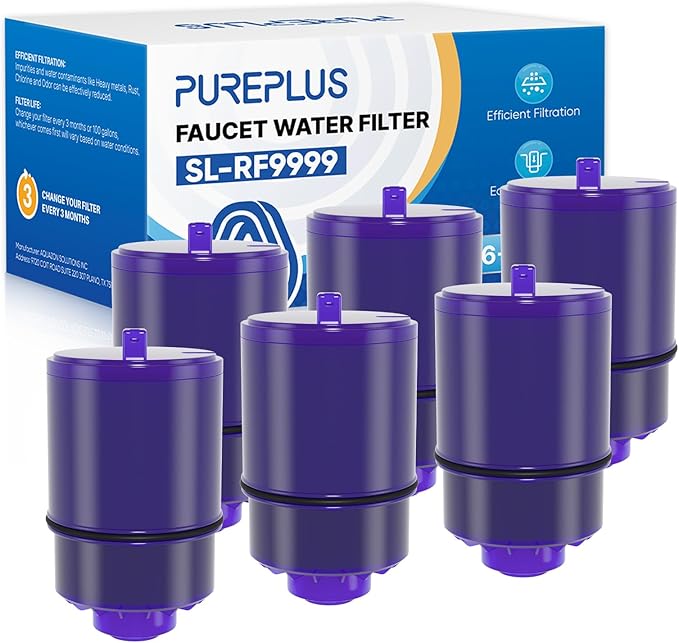 PUREPLUS NSF/ANSI 42 Certified Faucet Filter Replacement for PUR® Plus RF9999® FM-2500V FM-3700, PFM150W, PFM350V, PFM400H, PFM450S, Used for Advanced & Horizontal Faucet Mounts, 6Pack