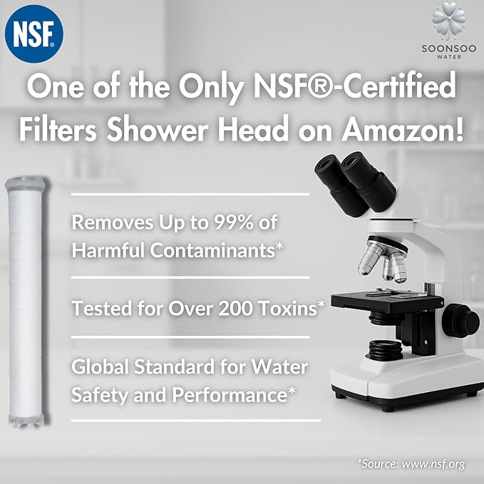 Dual Hard Water NSF Filter Shower Head (6 Stages), Made in Korea, White & Rose Gold