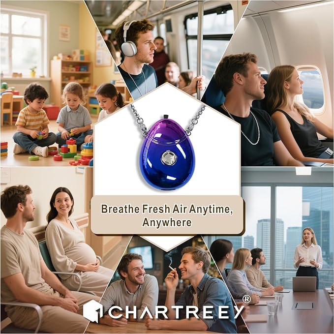 Personal Air Purifier, Chartreey® Wearable Air Purifier Necklace, True 199 million/cm³ Negative Ion, Portable Air Purifier Eliminates Dust, Pollen, Smoke for Outdoor, Travel(Purple)