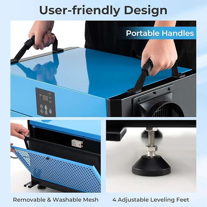 COSTWAY 155 PPD Commercial Dehumidifier, 1900 Sq.Ft Crawl Space Dehumidifier with 9.8 FT Drain Hose & Wired Remote Control Panel, Ideal for Basement, Warehouse (Blue)