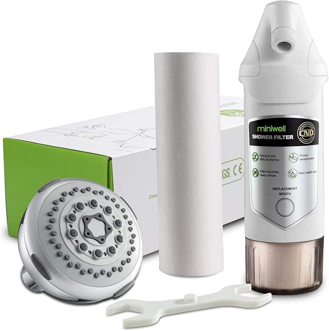 miniwell Shower Filter 720-Plus with replaceable cartridges, shower head filter with Double Filters, remove 99% chlorine (Shower Filter w/Head)