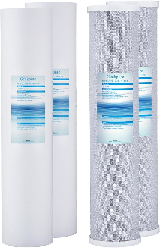 Geekpure Whole House PP Sediment and Carbon Block Replacement Filters -4.5 Inch x 20 Inch -5 Micron
