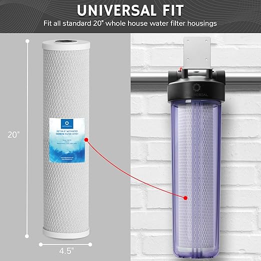Airthereal Whole House Water Filter Housing, Sediment Filters for Well and City Water, 20"x4.5" Sediment Whole House Water Filter Cartridges with 1" NPT Port and Include 1-Pack CTO Filter
