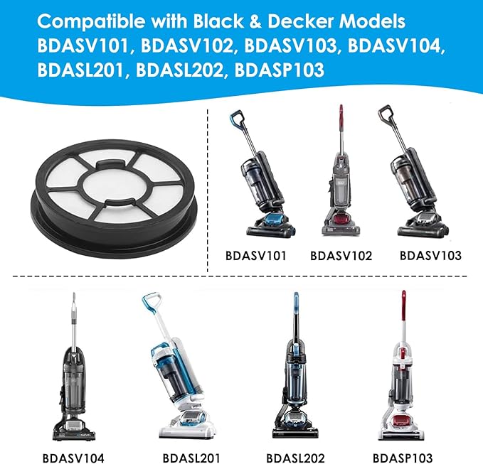 2 Pack HEPA Vacuum Filter Fit for Black+Decker Air Swivel Cleaners BDASV101 BDASV102 BDASV103 BDASV104 BDASL201 BDASL202 BDASP103 Models