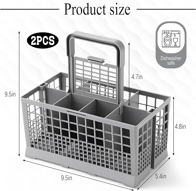 2 Pack 9.5in Dishwasher Silverware Basket Replacement Dishwasher Storage Utensil Baskets Cutlery Filter Basket Compatible with Most Brands