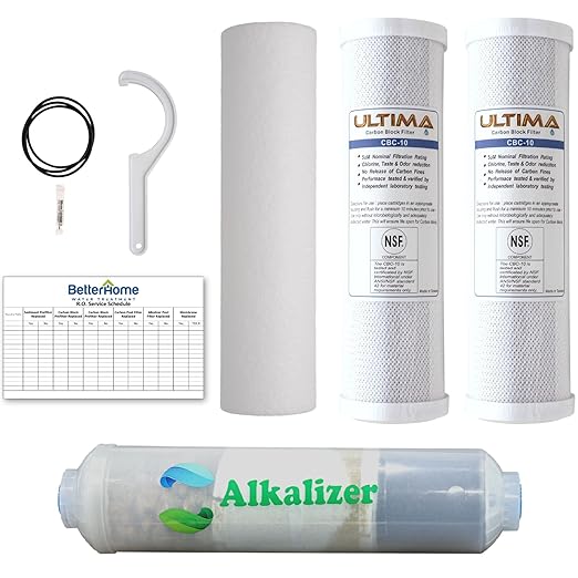 Ultima 7/VII 5 Stage Reverse Osmosis Filters with Alkalizer Post Filter, Reverse Osmosis Water-Filter Kit with Alkaline Water Filter for Greater PH Water. GRO-050 Compatible.
