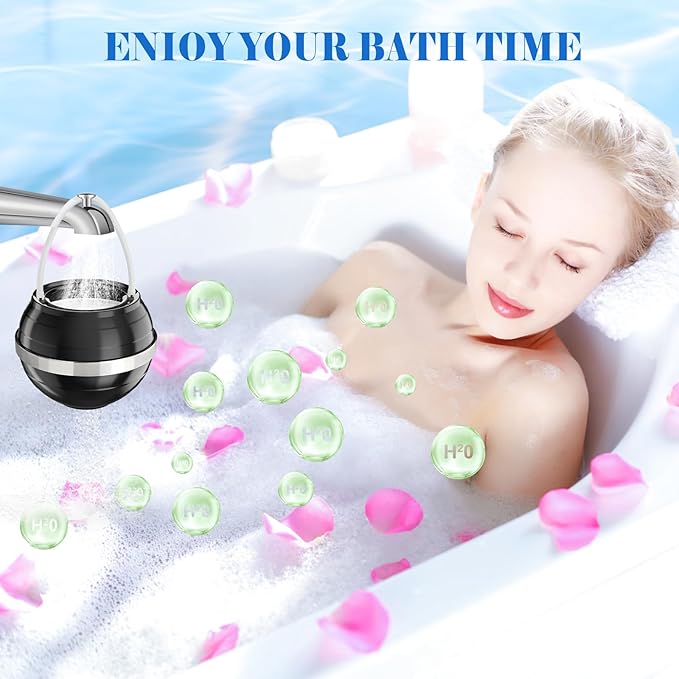 Bath Filter for Tub, 8 Stages Bathtub Water Filter Removes Hundreds of Contaminants for Softer, Smoother Skin 2500 Gallons of Filtration, BPA Free (Black)