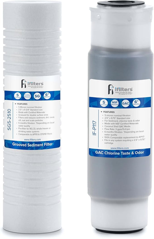 2-Stage Sediment & CTO Whole House Water Filter Replacement Set for LWH-D GEN 1 – NSF Certified, Fits Universal 10” x 2.5” Systems, AP110/AP117 Compatible, Removes Chlorine Taste & Odors