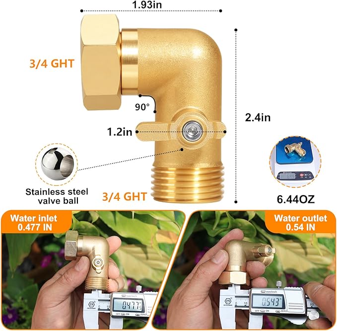 Garden Hose Angle Valve 90 Degree Brass Extender Solid 3/4 Inch Hose Elbow with Switch Adapter (90° switch elbow 1PSC)