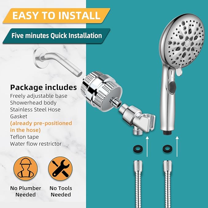 Cobbe High Pressure 9-Modes Filtered Shower Head - with 20 Stage Shower Filter for Hard Water, Removes Chlorine and Harmful Substances, Built-in Power Spray, Chrome