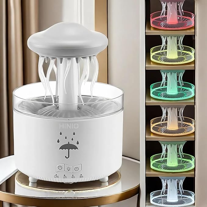 Rain Cloud Humidifier Water Drop，Octopus Aromatherapy Humidifier with 7 Colors LED Night Light with Remote Control for Bedroom Sleep Relaxation (White)