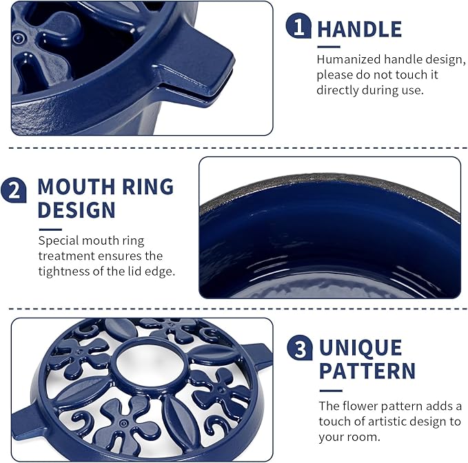 STBoo Wood Stove Steamer - Cast Iron Fireplace Humidifier | Indoor Pot for Home Heating | Round Bowl Fire Place Stove Covers Accessories Decorative | Matte Finish & Rust Resistan & 2.7 Quart, Blue