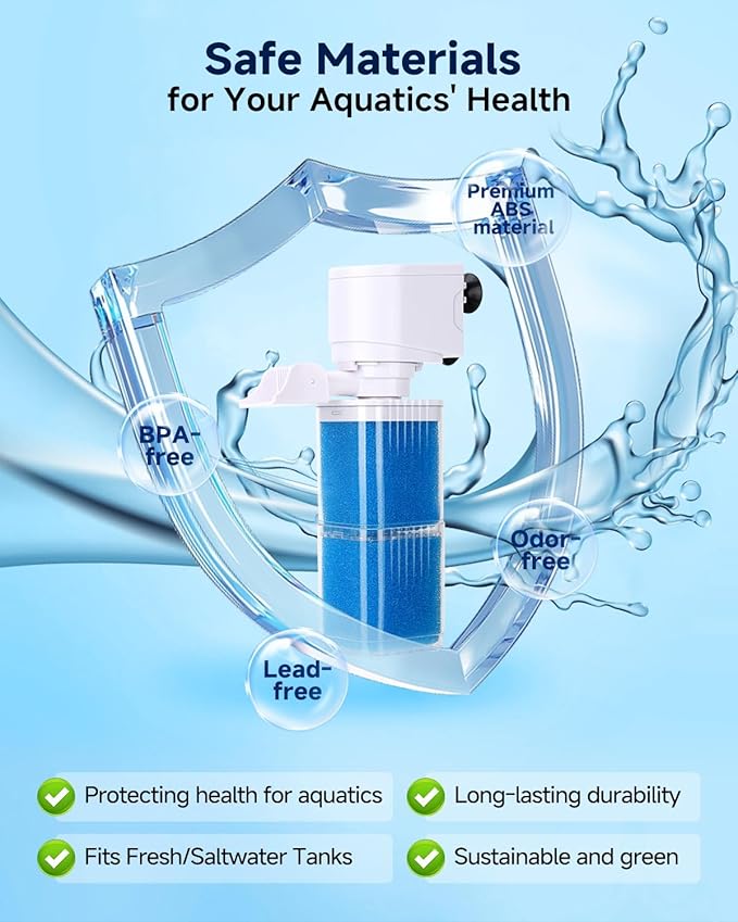 4-in-1 Aquarium Power Filter - Mutil Stage Filtration, Adjustable Oxygenation/Wavemaker, Whisper-Quiet Submersible Fish Tank Filter & Water Circulation System for 20-100 Gal Fresh/Salt Tank
