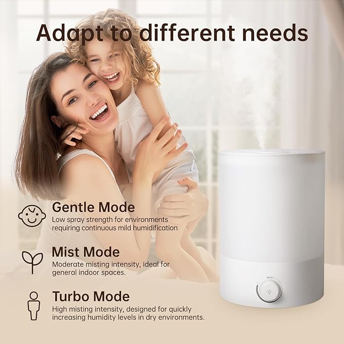YOGIN Humidifiers for Bedroom Large room,Top fill 2.5L Ultrasonic cool mist Humidifiers for Baby Nursery and Plants,Up to 24 Hours, 24db Quiet,Night Light, Auto Shut Off, Easy Clean Humidifier