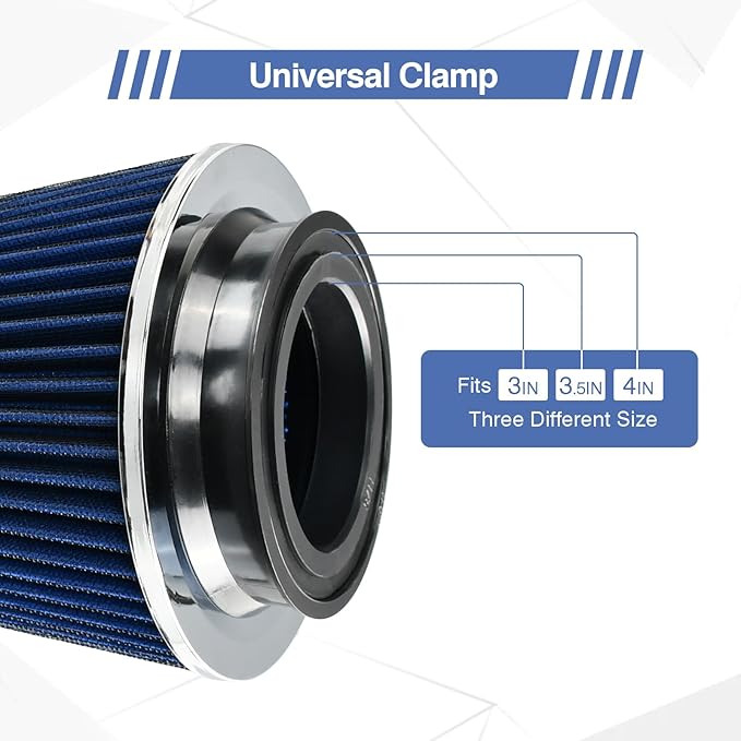 Universal Clamp On Air Intake Filter fits 3 In /3.5 In /4 In Three Different Size, Cone Air Intake Filter（Blue）