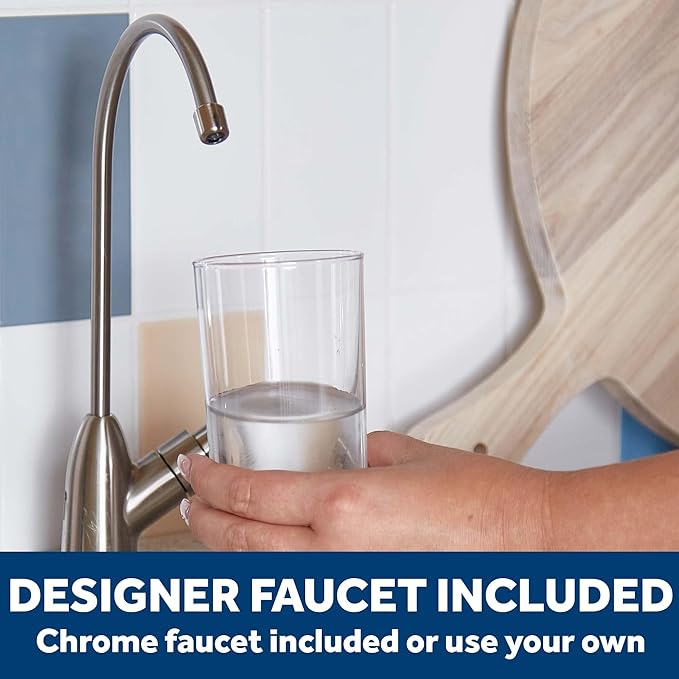 GE 3 Stage Reverse Osmosis Under Sink Water Filtration System with Faucet, Reduces Lead, Chlorine, Arsenic & More, Replace Filters (FQ18PN, FQ18MN, FQ18RT) Every 6/12 Months, GXRQ18NBN