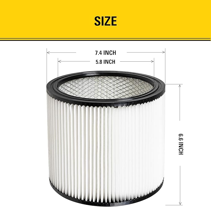 STANLEY Vacuum Filter Replacement 08-2501, Fit for Most 5-18 Gallon Wet Dry Vacuum Cleaner, Compatible with SL18115, SL18115P, SL18116, SL18116P, SL18191P, SL18199P, SL18117, SL18701P-10A, SL18410P-5A