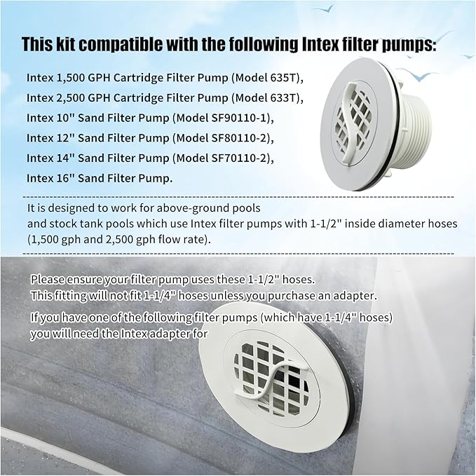 2Pcs Threaded Inlet Strainer Kit Compatible with Intex Filter Pumps w/ 1-1/2" Hoses,Incl Rubber Washer and Strainer Nut,Inlet Strainer use for Stock Tank Pools & Above Ground Pool