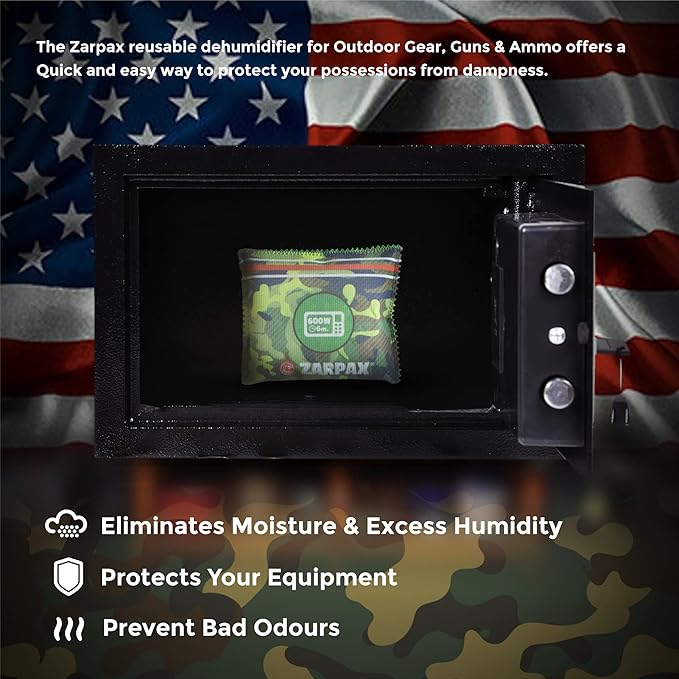 Gun Safe Dehumidifier Camouflage - Rechargeable Desiccant Dehumidifier Bags - Reusable & Absorbs Moisture & Humidity - 1x Pack