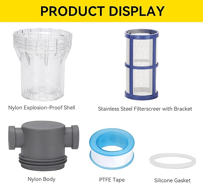 1/2'' Female NPT in-Line Strainer - Garden Hose Filter for High Pressure Washer, Sediment Filter with 100 Mesh Stainless Steel Screen (1/2'' 100 Mesh)