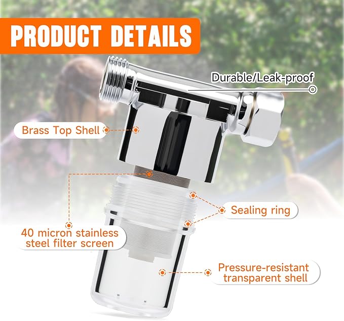 40 Micron Brass Sediment Filter, Reusable Sediment Water Filter for Washing Machine, Shower,Gardens, Well Water Traps Sand Particles, Rust, and Copper Shavings (Chrome)
