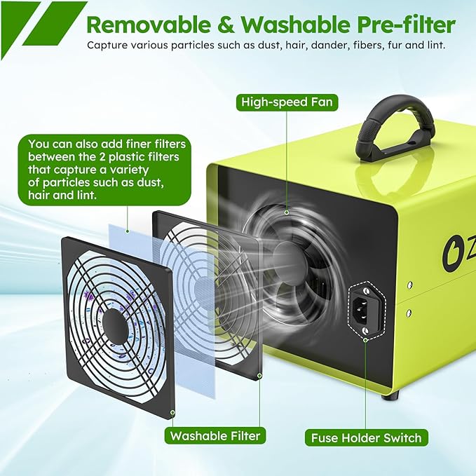 Powerful Dual Ozone Plate Professional 25g/50g Odor Eliminator Machine Ionizer Generator Air Purifier for Large Spaces, Industrial, Home